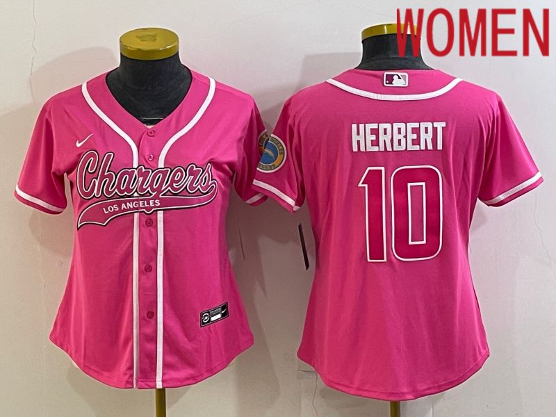 Women Los Angeles Chargers #10 Herbert Pink 2022 Nike Co branded NFL Jerseys->women nfl jersey->Women Jersey